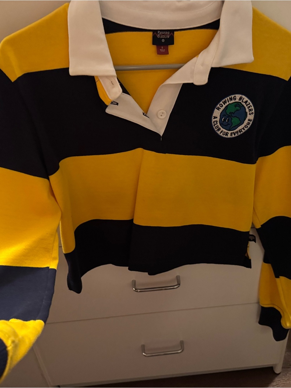 Rowing Blazers women’s  Yellow & Black Striped Rugby Polo cropped S